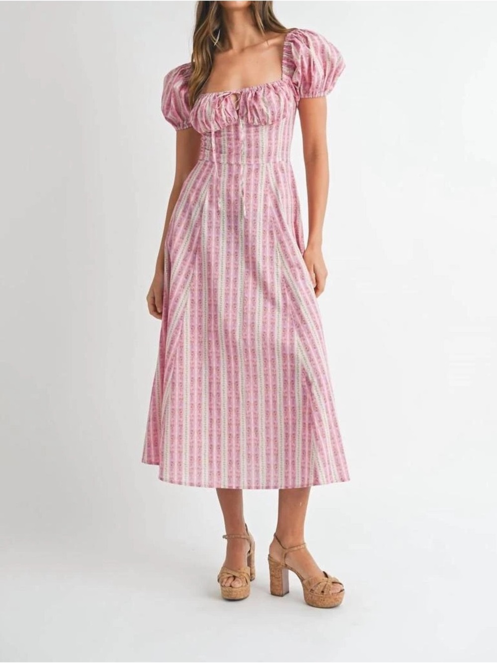 Mable Pink Floral Midi Dress